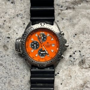 Citizens dive watch - orange face with black band in great condition